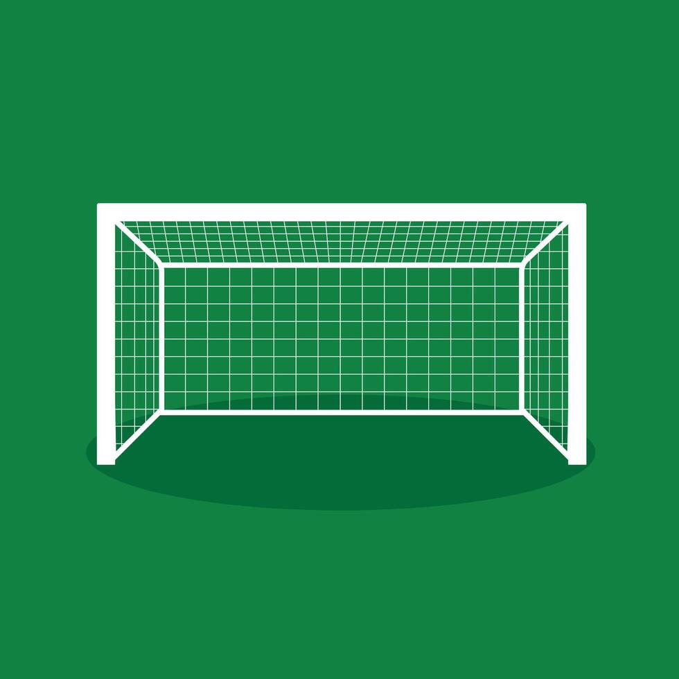 Soccer goal with net on green background. vector