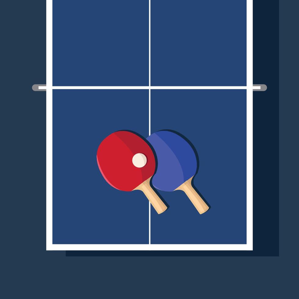 Rackets and ball on a tennis table. vector