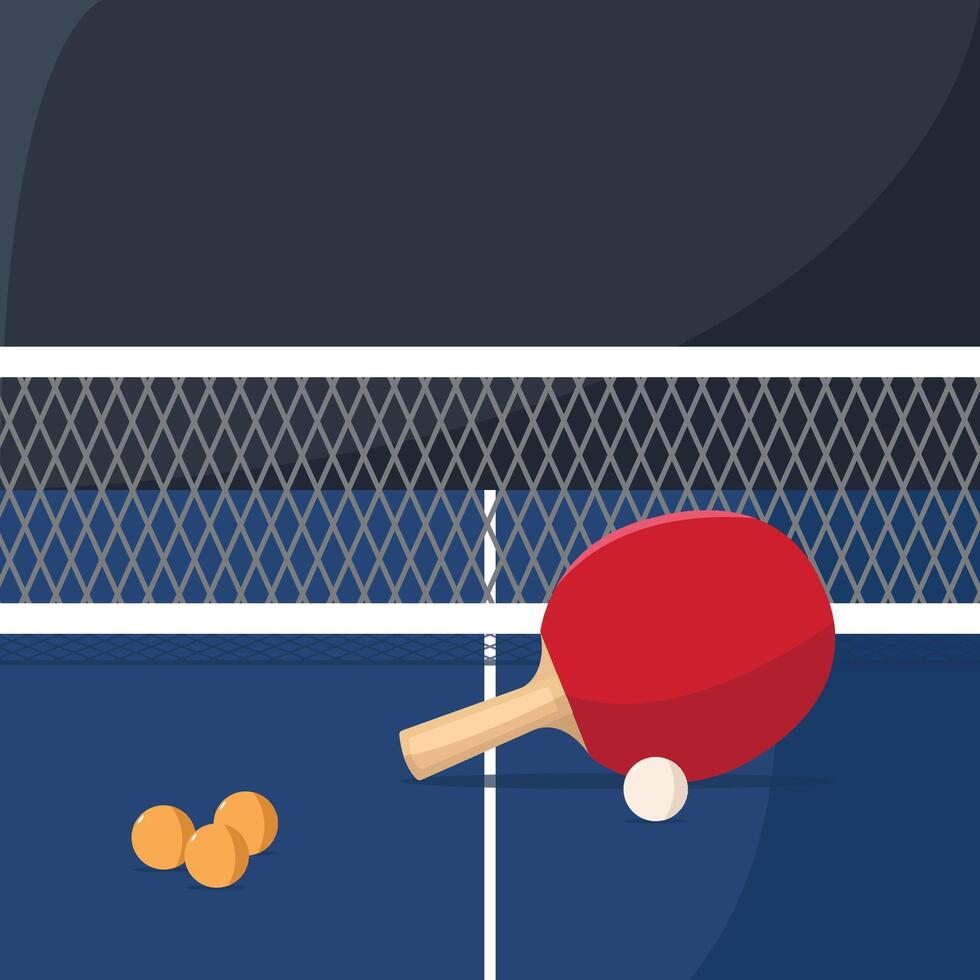 Table tennis racket and balls on the table. vector