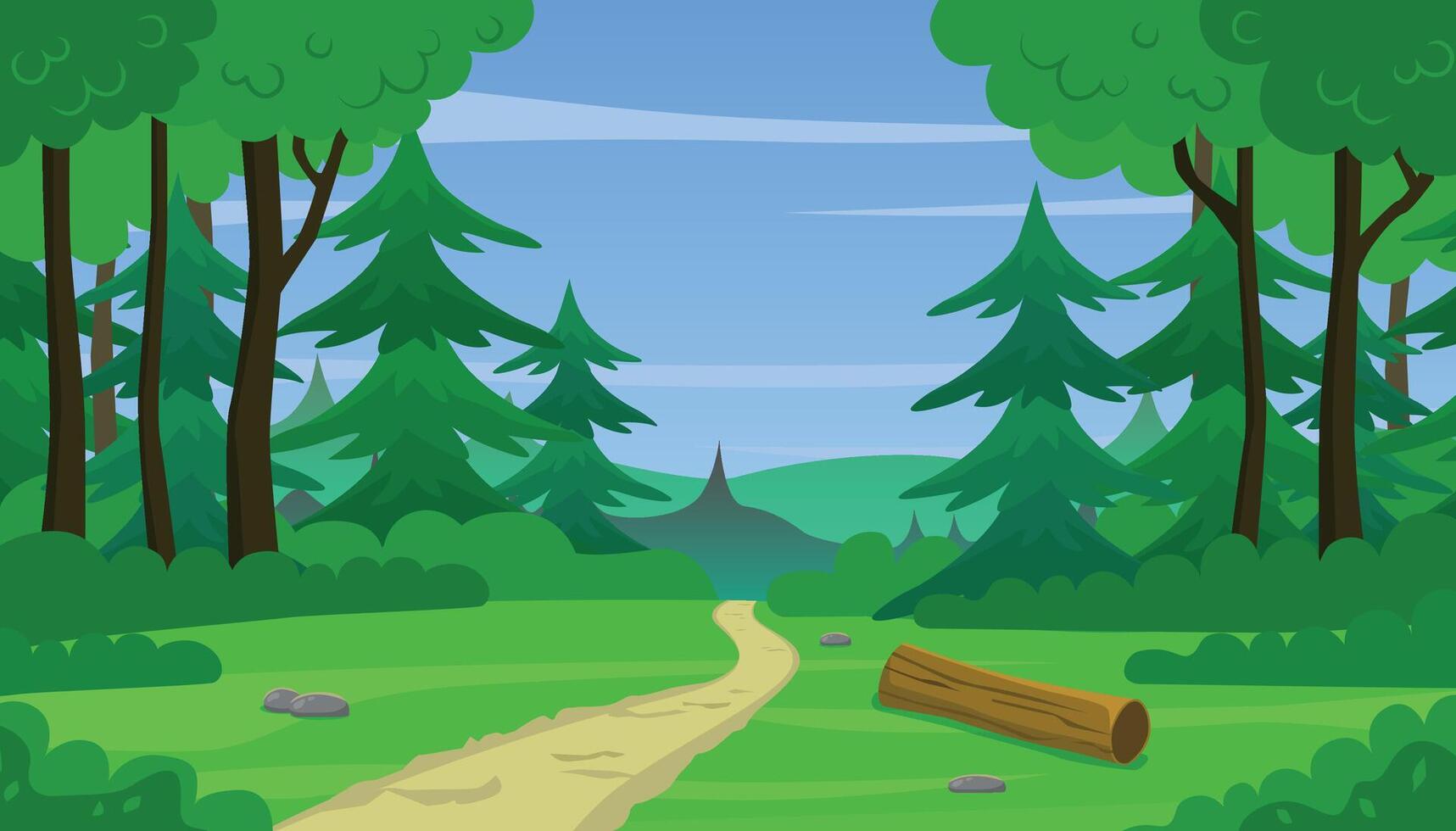Forest landscape with a path. vector