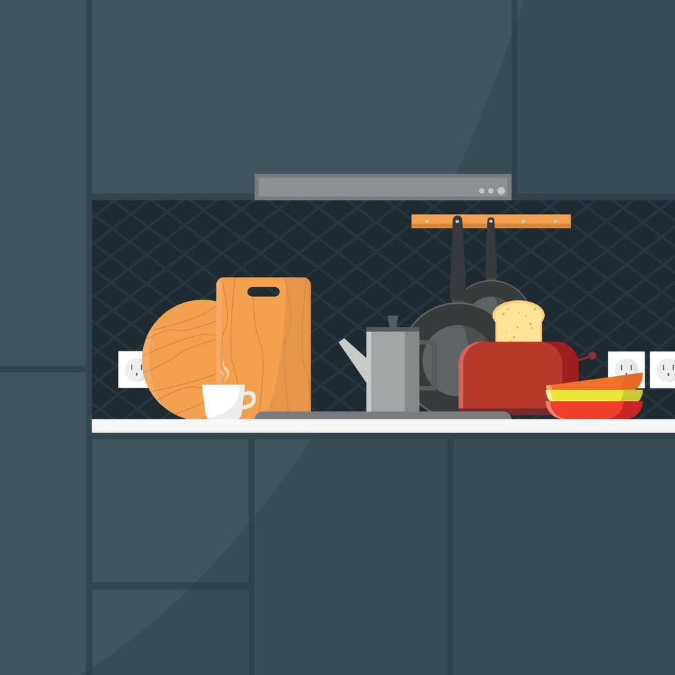 Modern kitchen interior with furniture. vector