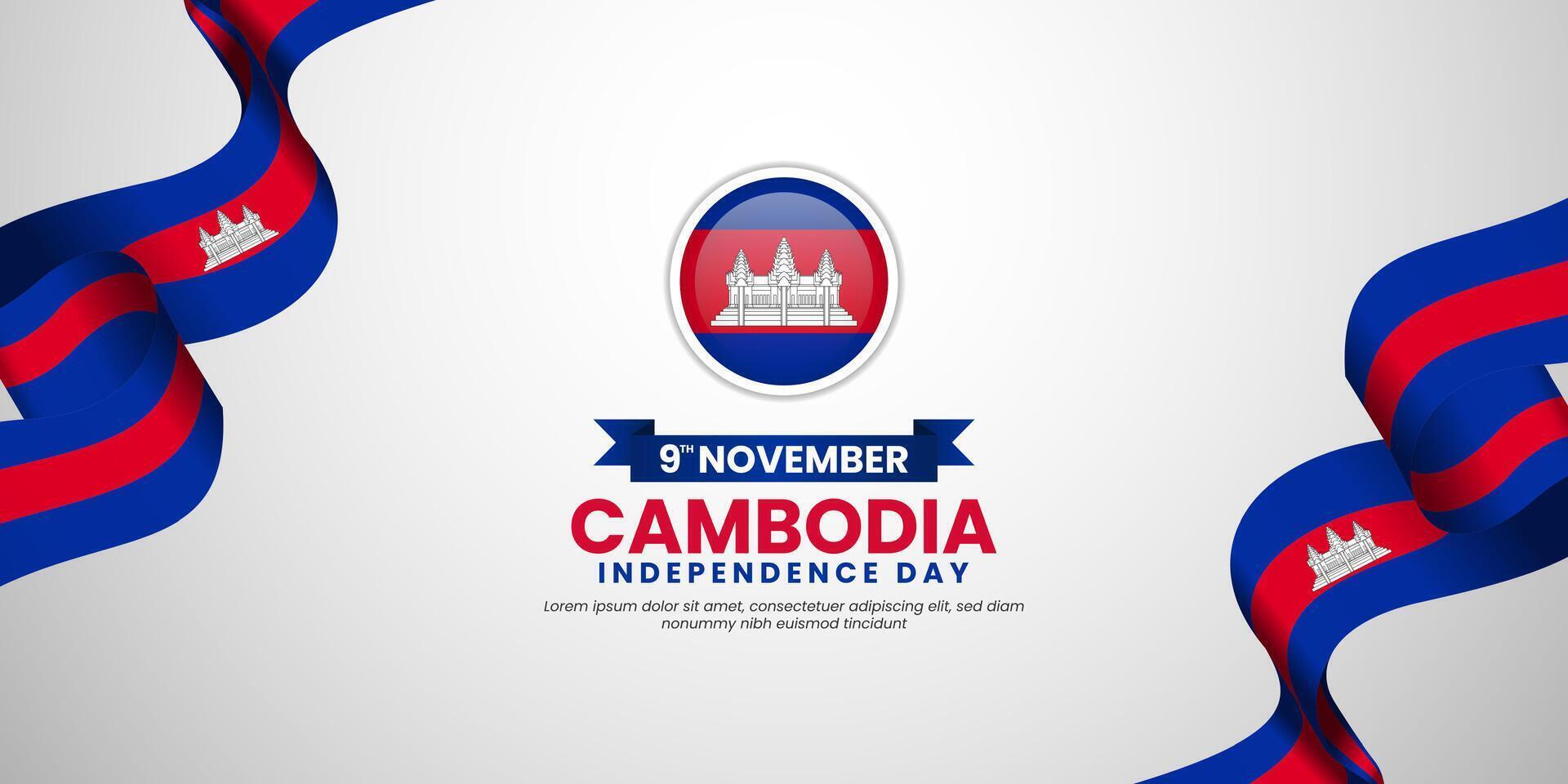 Cambodia Independence banner background with waving ribbon flag and copy space area vector