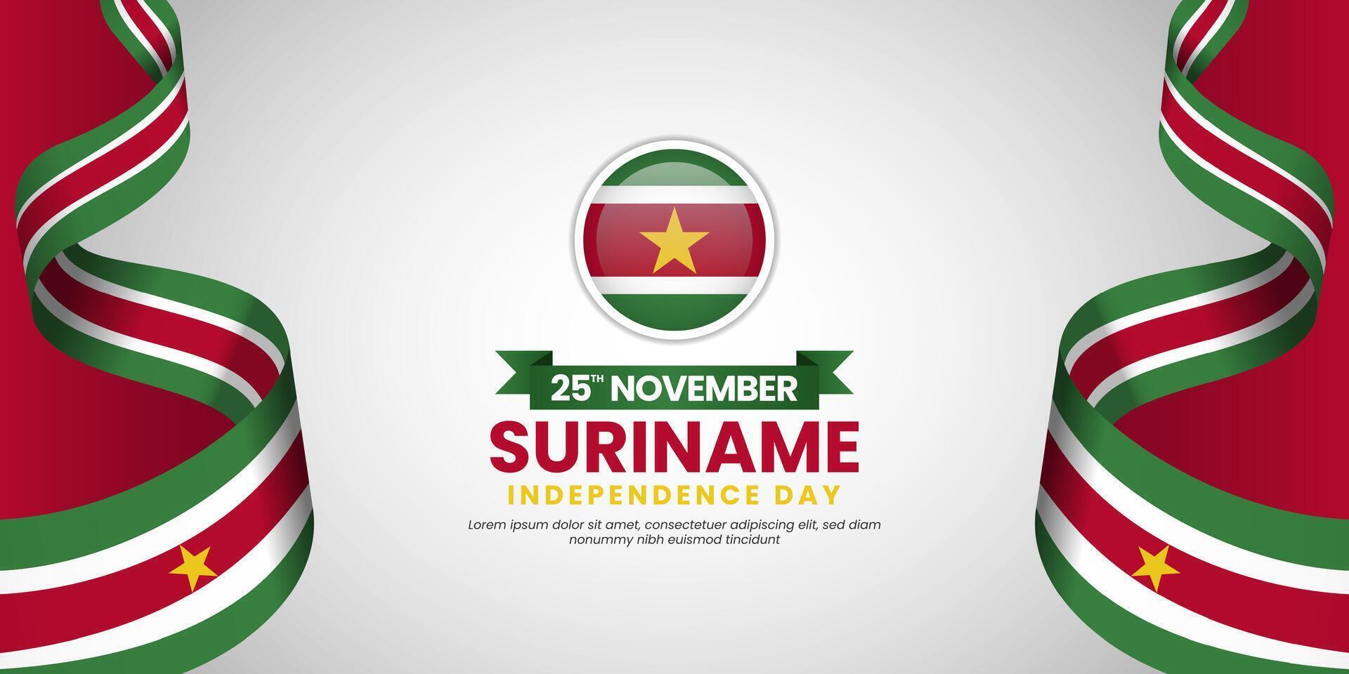 Suriname independence day banner background with Creative waving ribbon flag vector