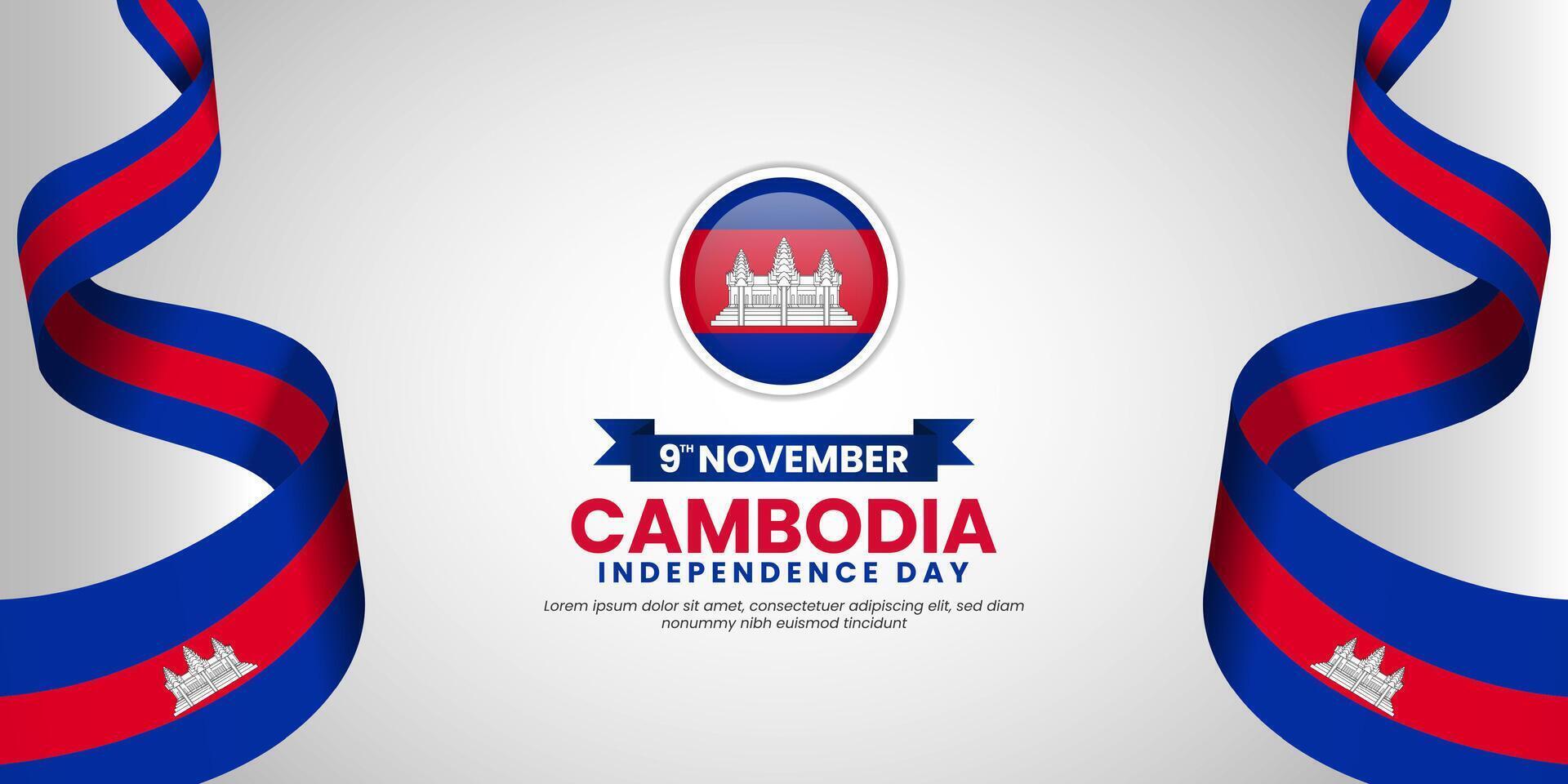 Cambodia independence day with wavy ribbon white background with copyspace area vector