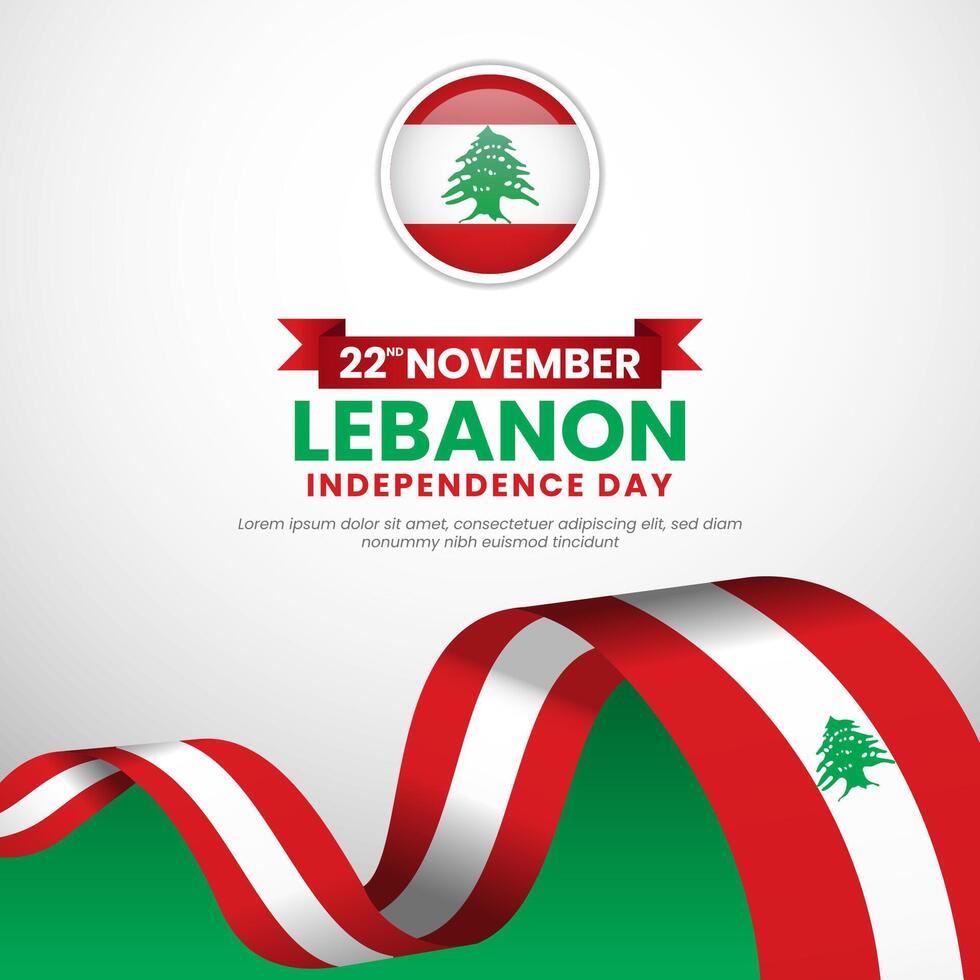 Lebanon happy independence day waving ribbon flag square banner background design vector