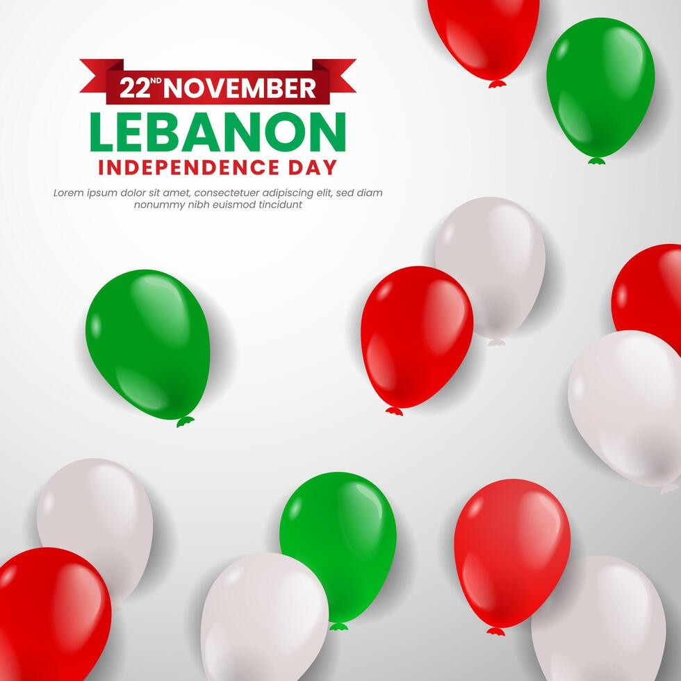 Lebanon independence day celebration square banner Background with balloons anniversary illustration vector