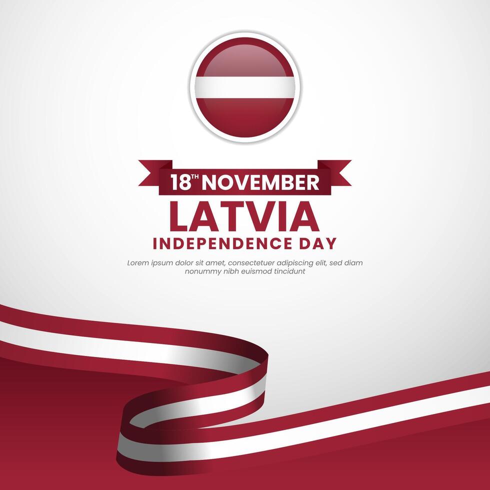 Latvia Independence Day 18 November Greeting Card, Square Banner Background with waving ribbon flag vector