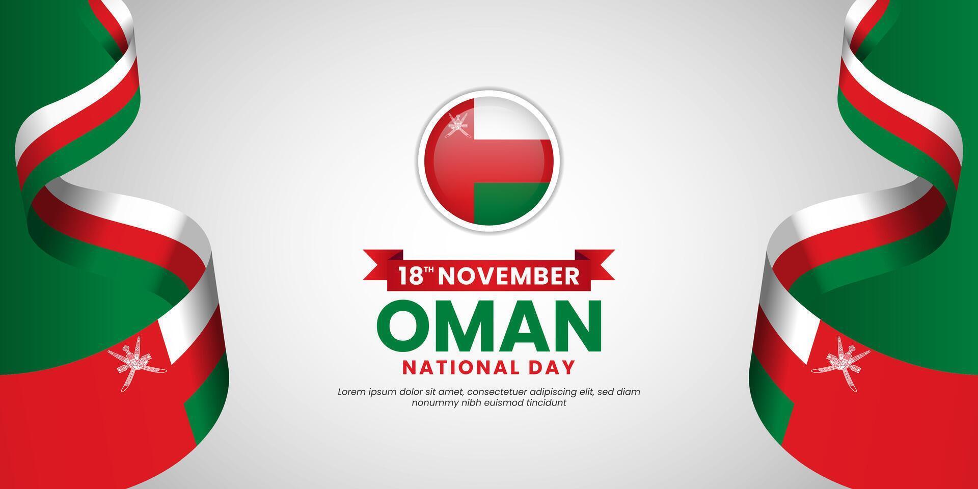 Oman waving ribbon flag for independence day banner background design with blank space area vector