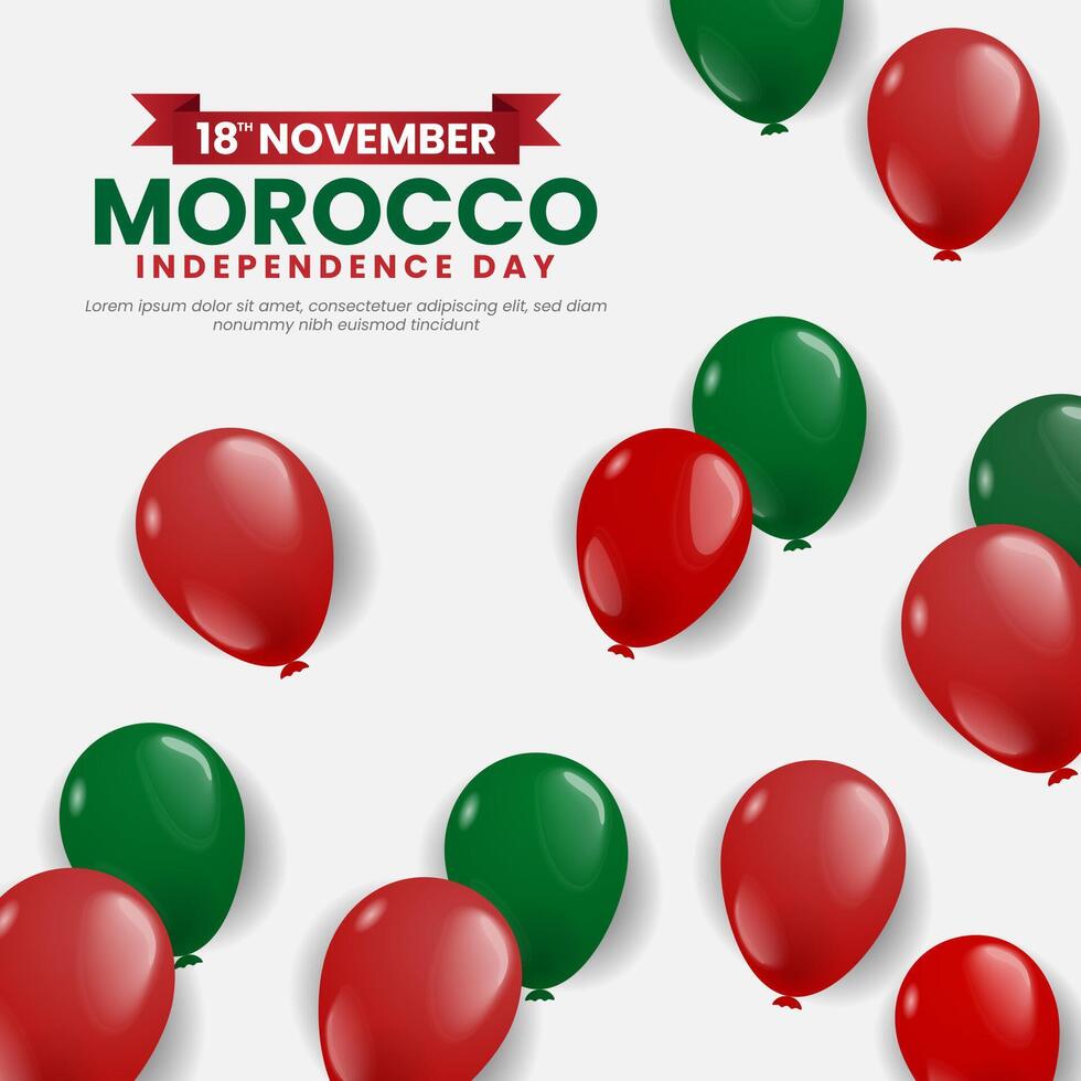 Morocco Independence Day Square Banner Background Design with Balloons in Moroccan National Color vector