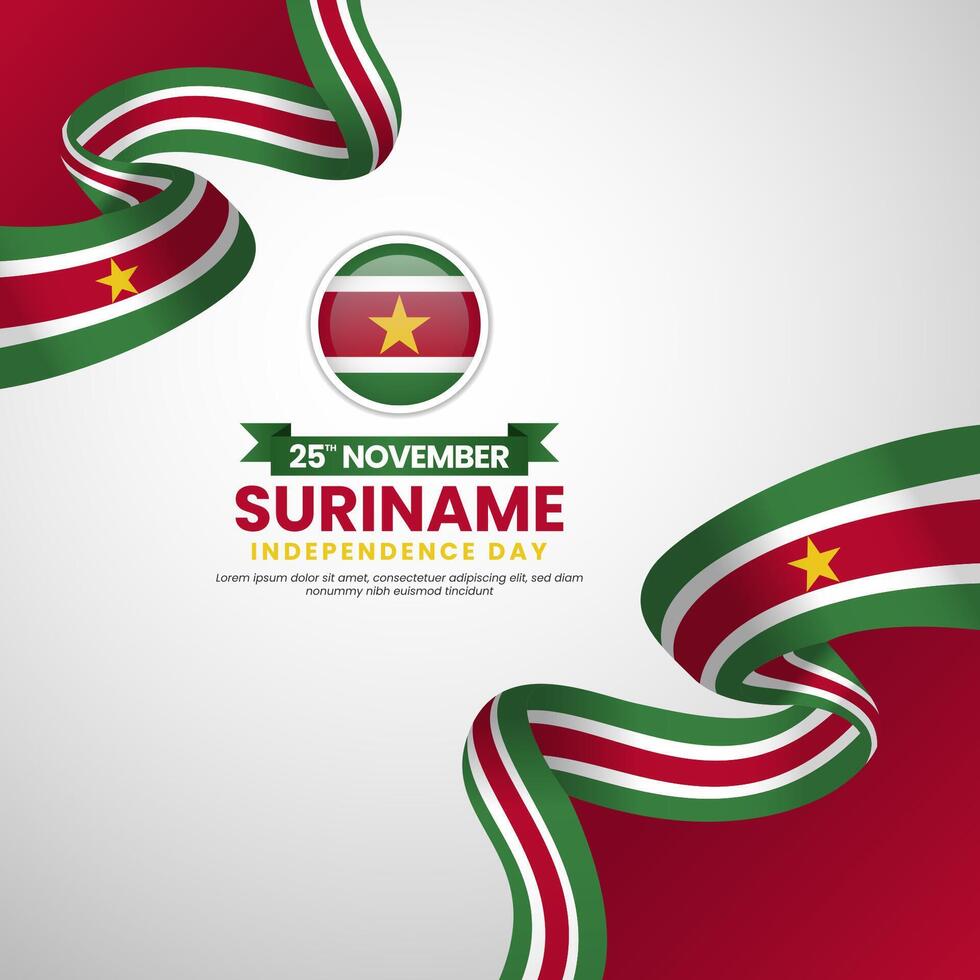 Suriname Independence Day Square Banner background with waving stripes ribbon flag vector