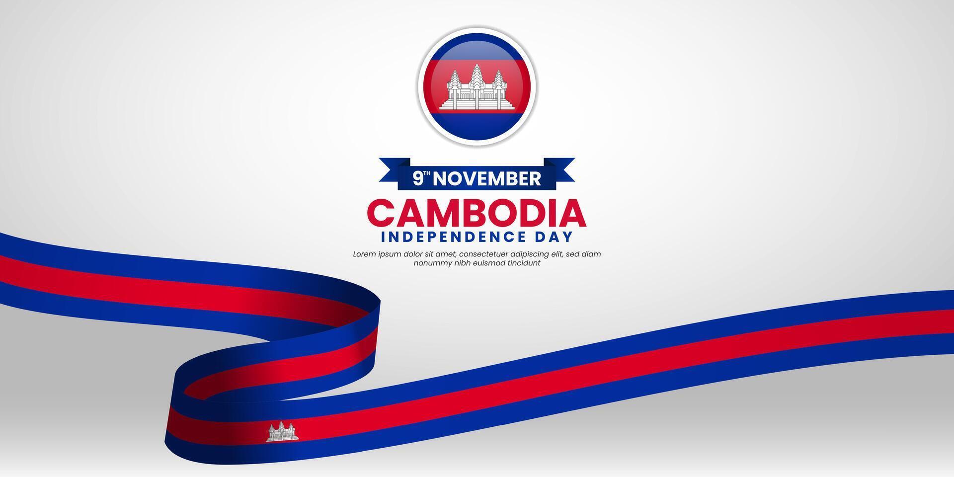 Cambodia independence day wavy ribbon white background with copyspace area vector