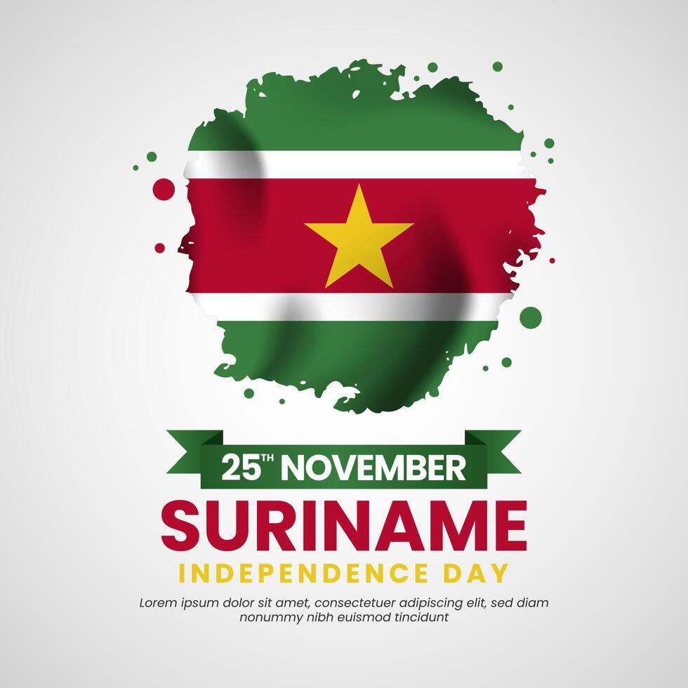 Suriname brush flag square banner background for Suriname Independence Day vector