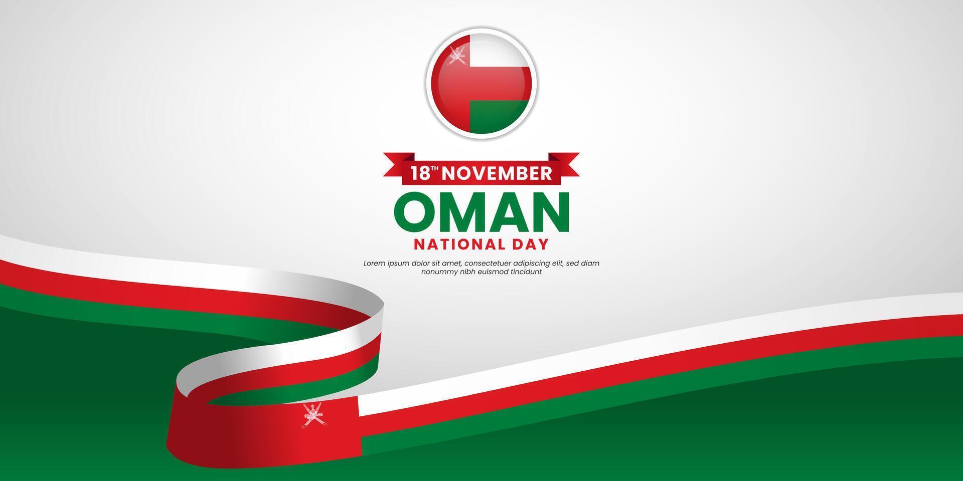 Oman waving ribbon flag for independence day banner background design with blank space area vector