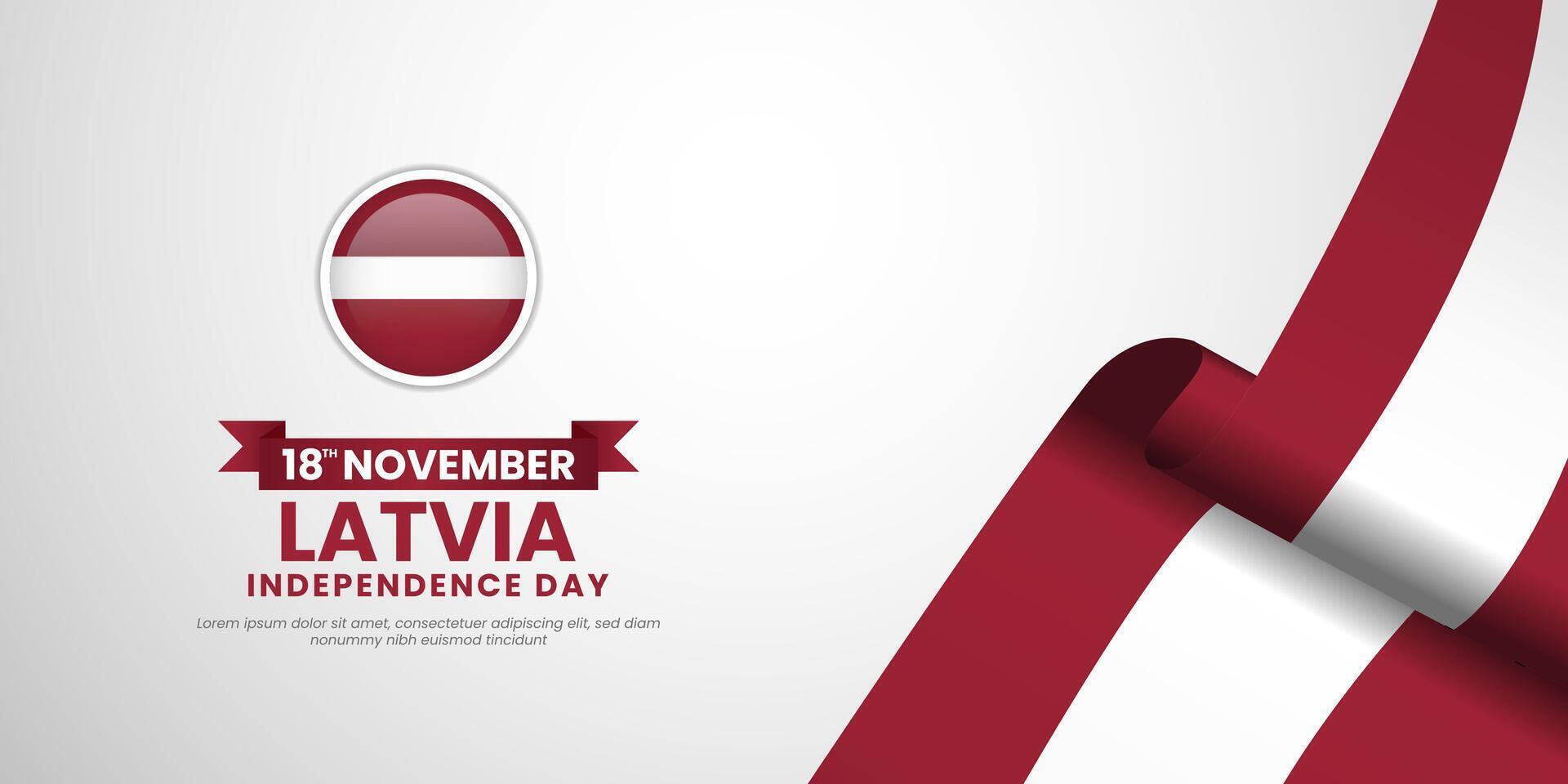 Latvia independence day banner, greeting card background. Latvian wavy flag 18 November national design vector