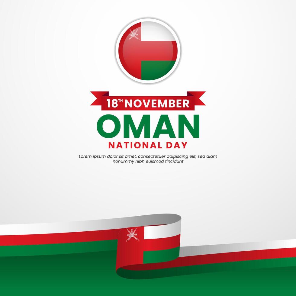 Oman National Day Creative waving ribbon flag design border November 18th square banner background vector
