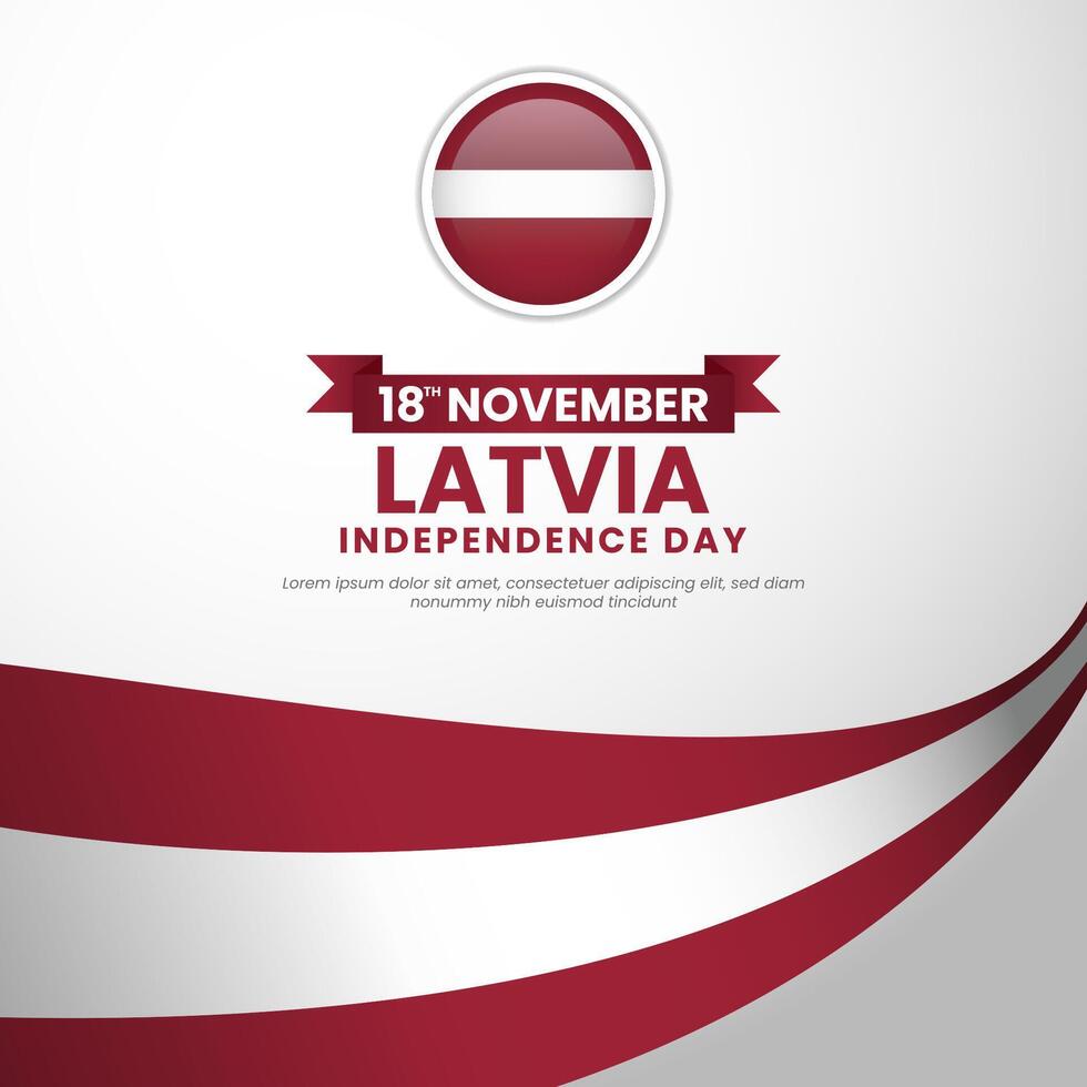 Latvia Independence Day 18 November Greeting Card, Square Banner Background with waving ribbon flag vector