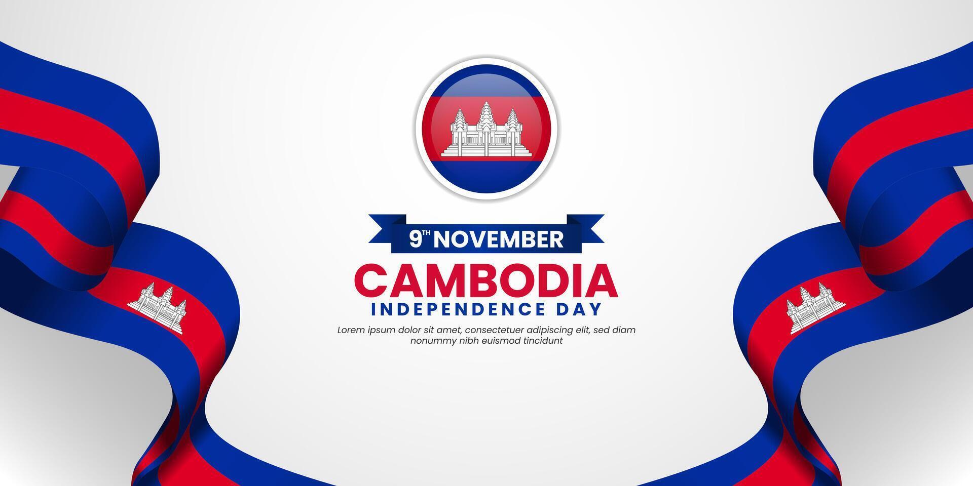 Cambodia Independence banner background waving ribbon flag and copy space area vector
