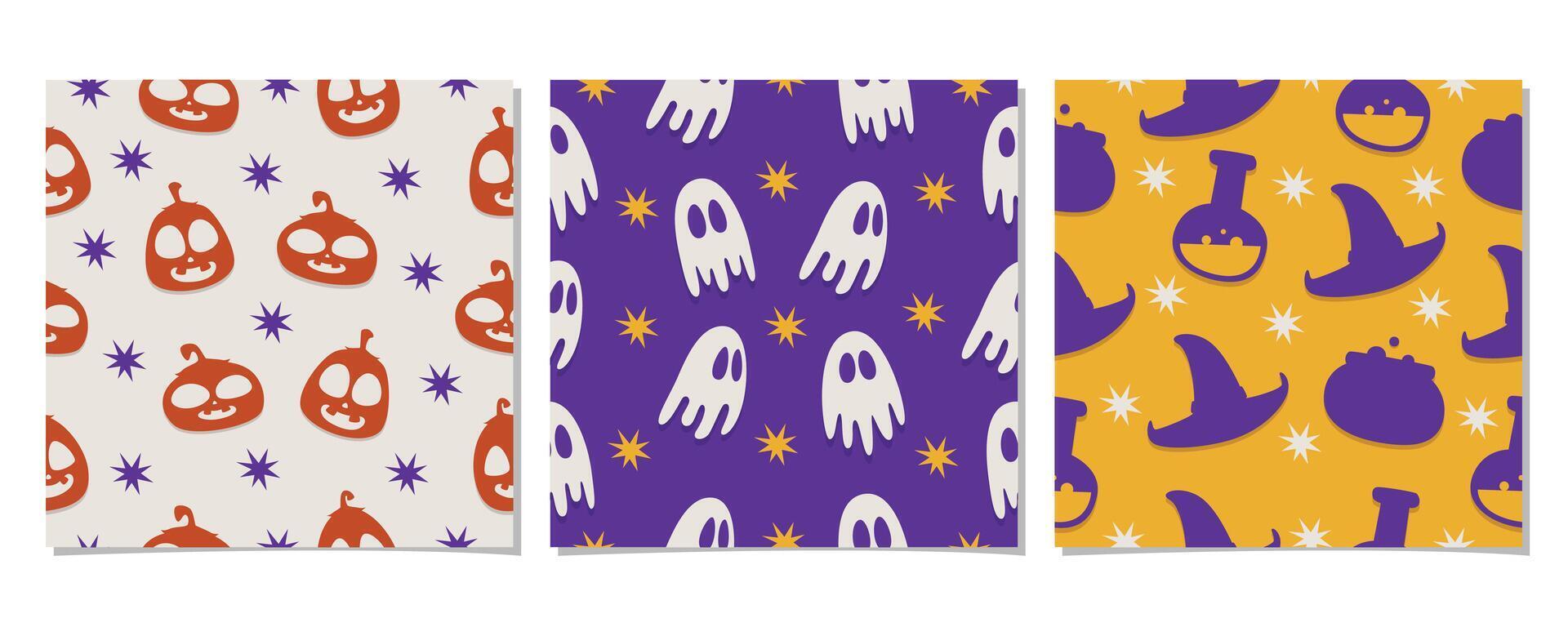 Halloween seamless pattern collection with flat and simple design isolated on white background vector