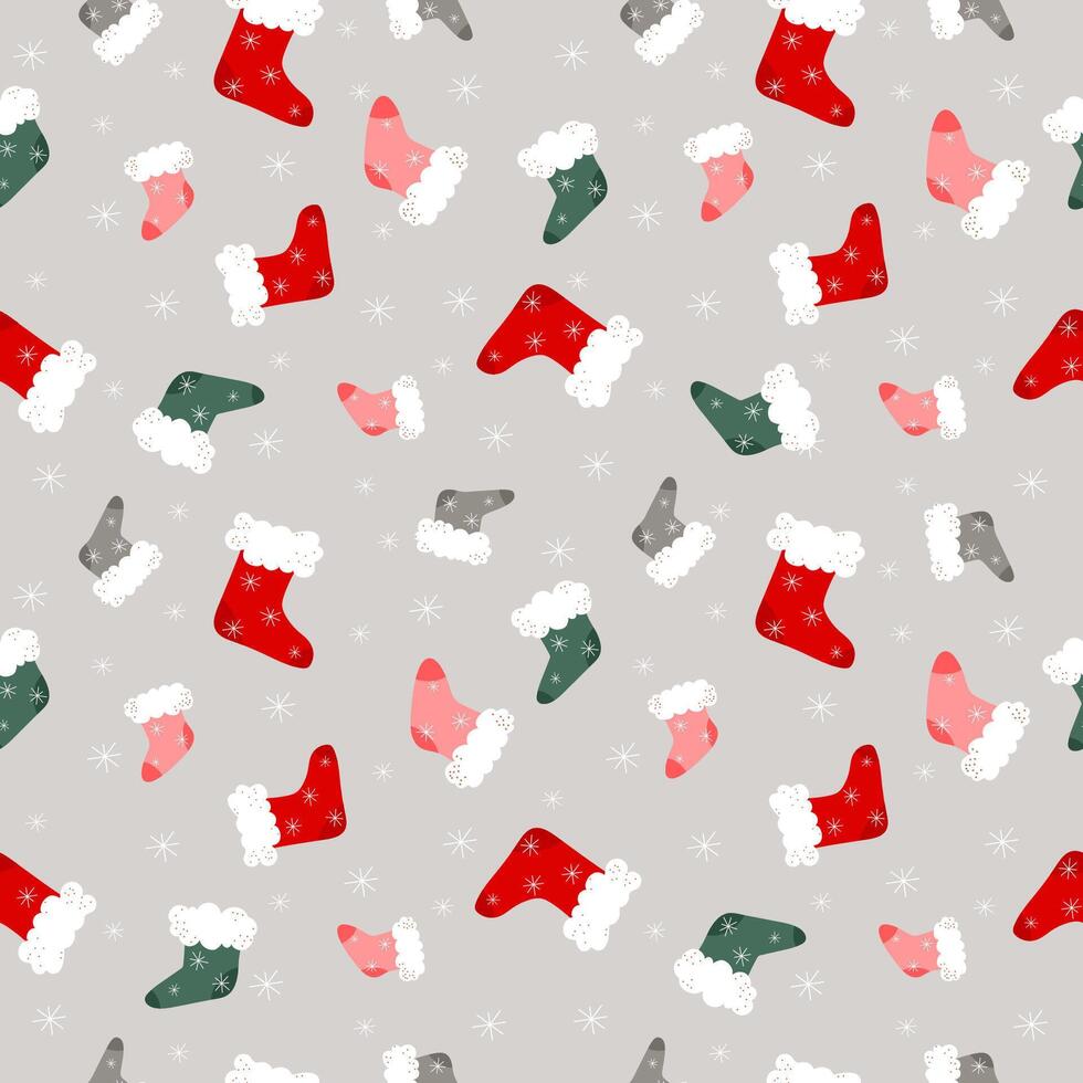 Christmas Santas hand drawn socks seamless pattern. vector