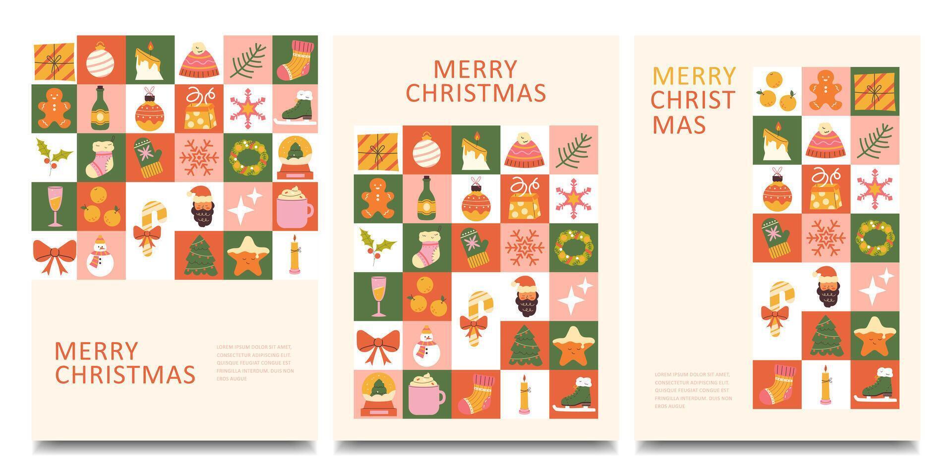Christmas poster set. happy holidays background. Modern geometric background for postcards, posters, banners vector
