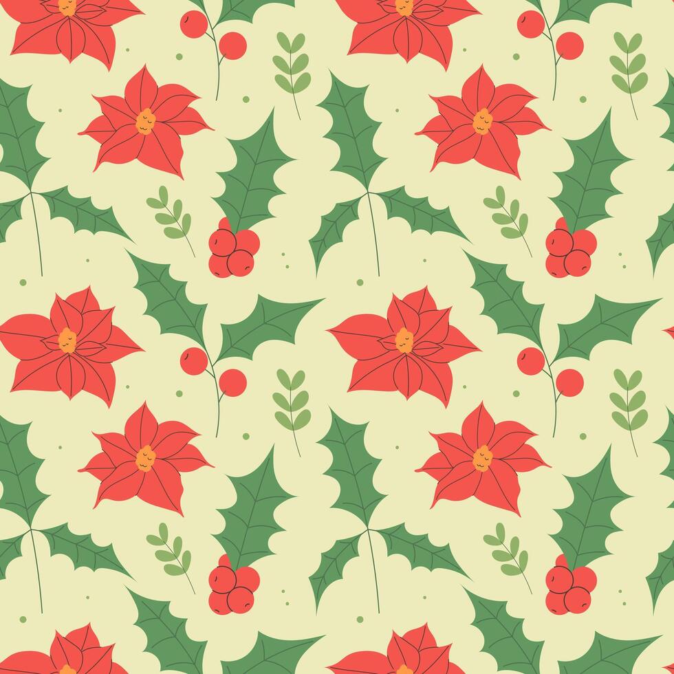 Christmas floral seamless pattern. poinsettia botanical background vector