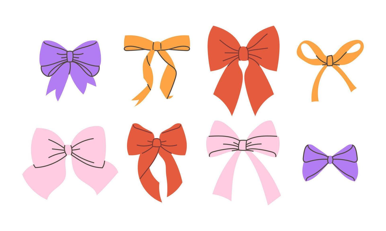 8 hand drawn bows in flat style vector