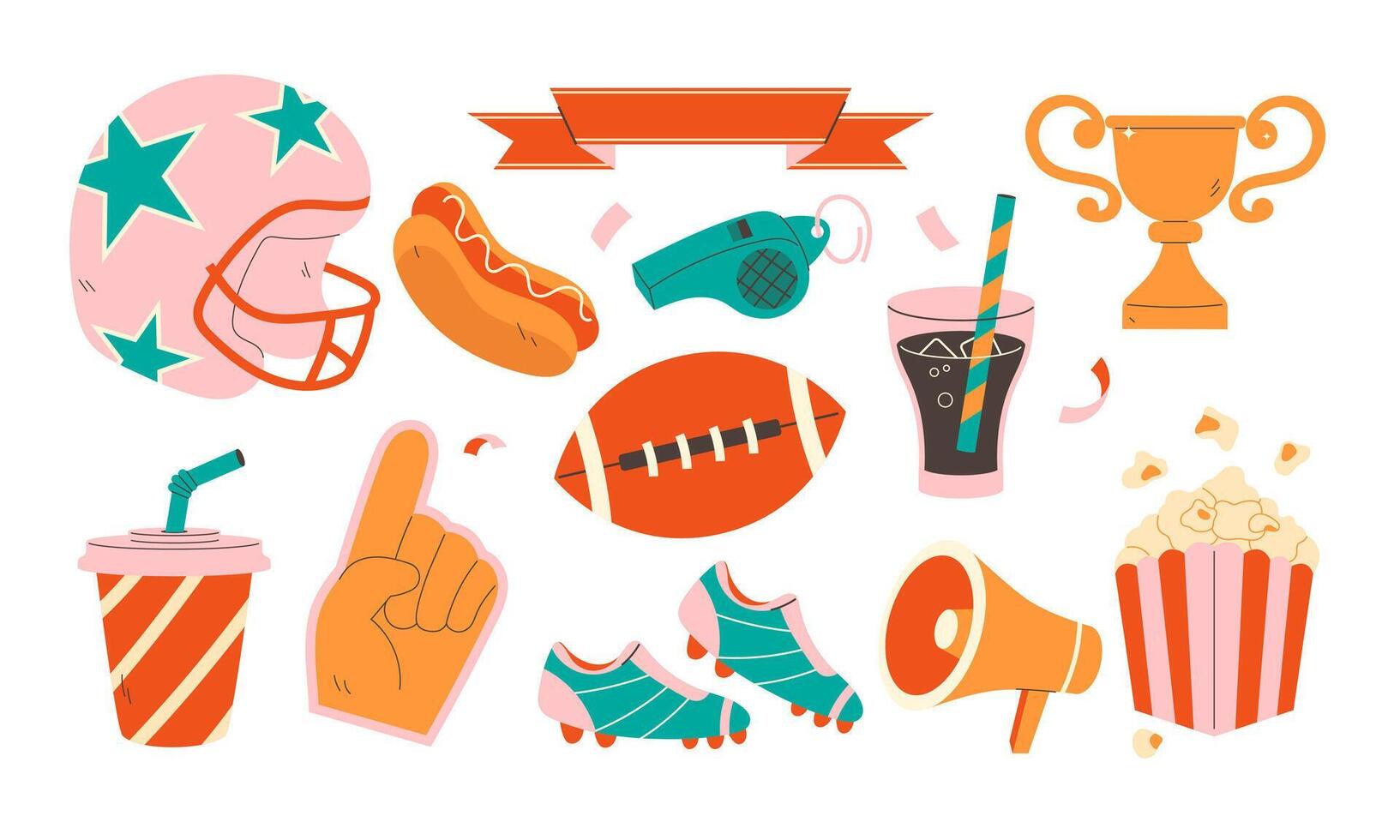 Set of hand-drawn American football stickers vector