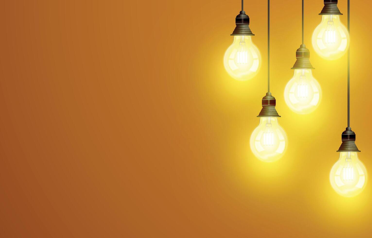 Realistic light bulbs on a yellow background with copy space vector