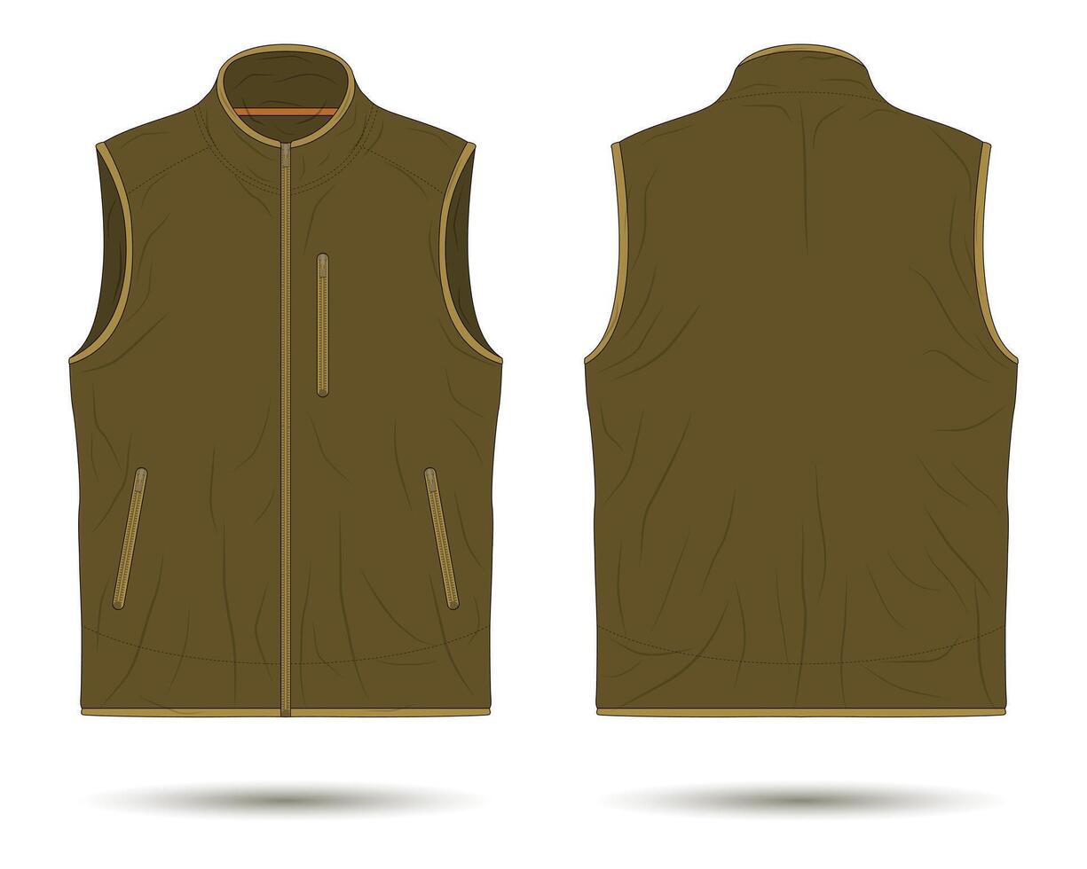 Modern brown vest mockup front and back view vector