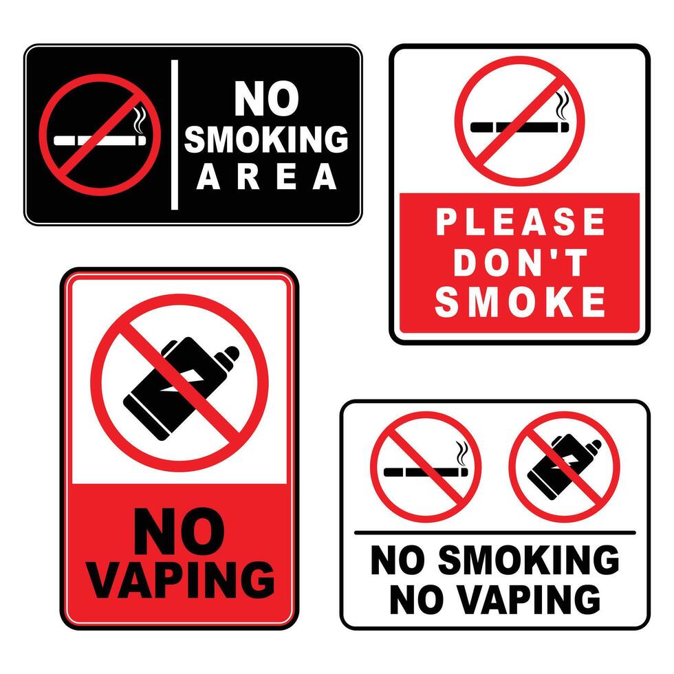Collection of no smoking and no vaping signs vector