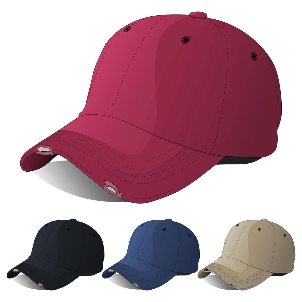 Set of men's casual hats in different colors vector