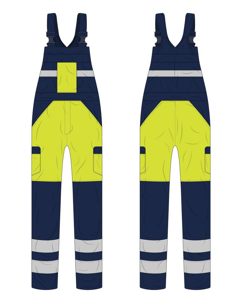 Overall work safety wear mockup front and back view vector