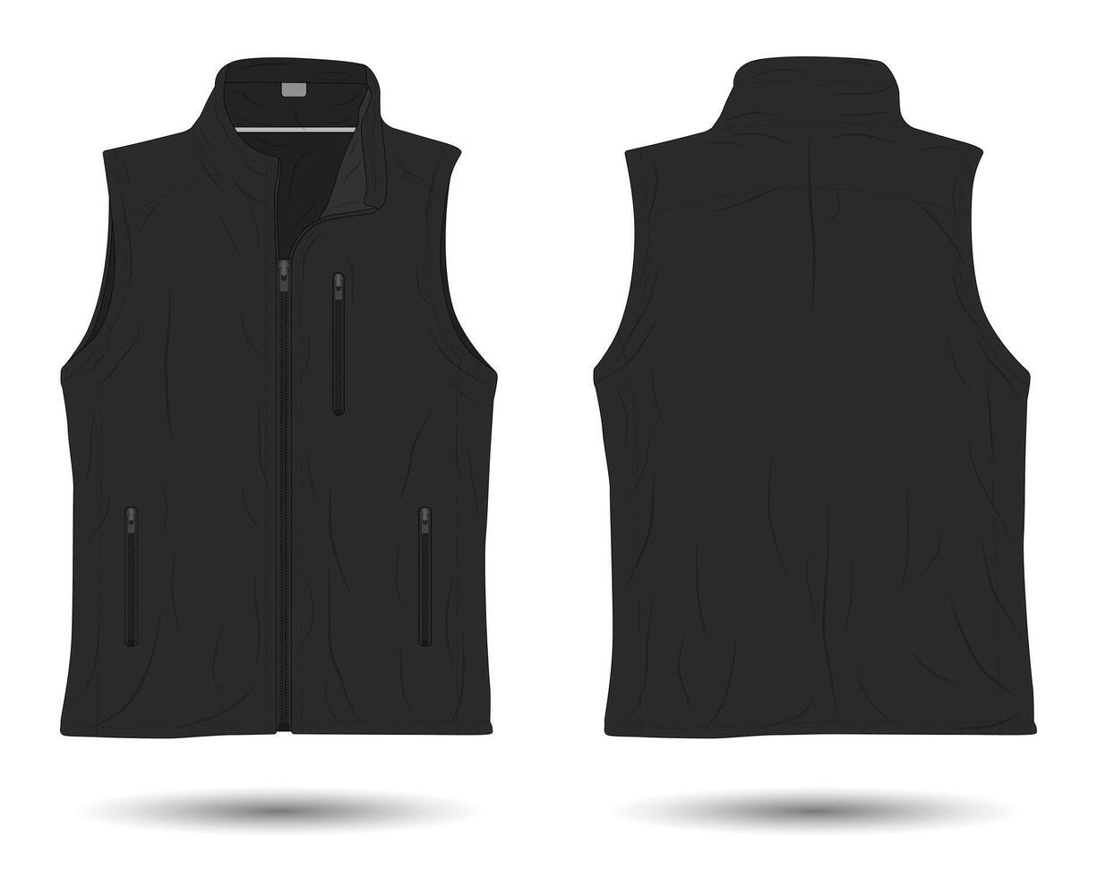 Black modern vest mockup front and back view vector