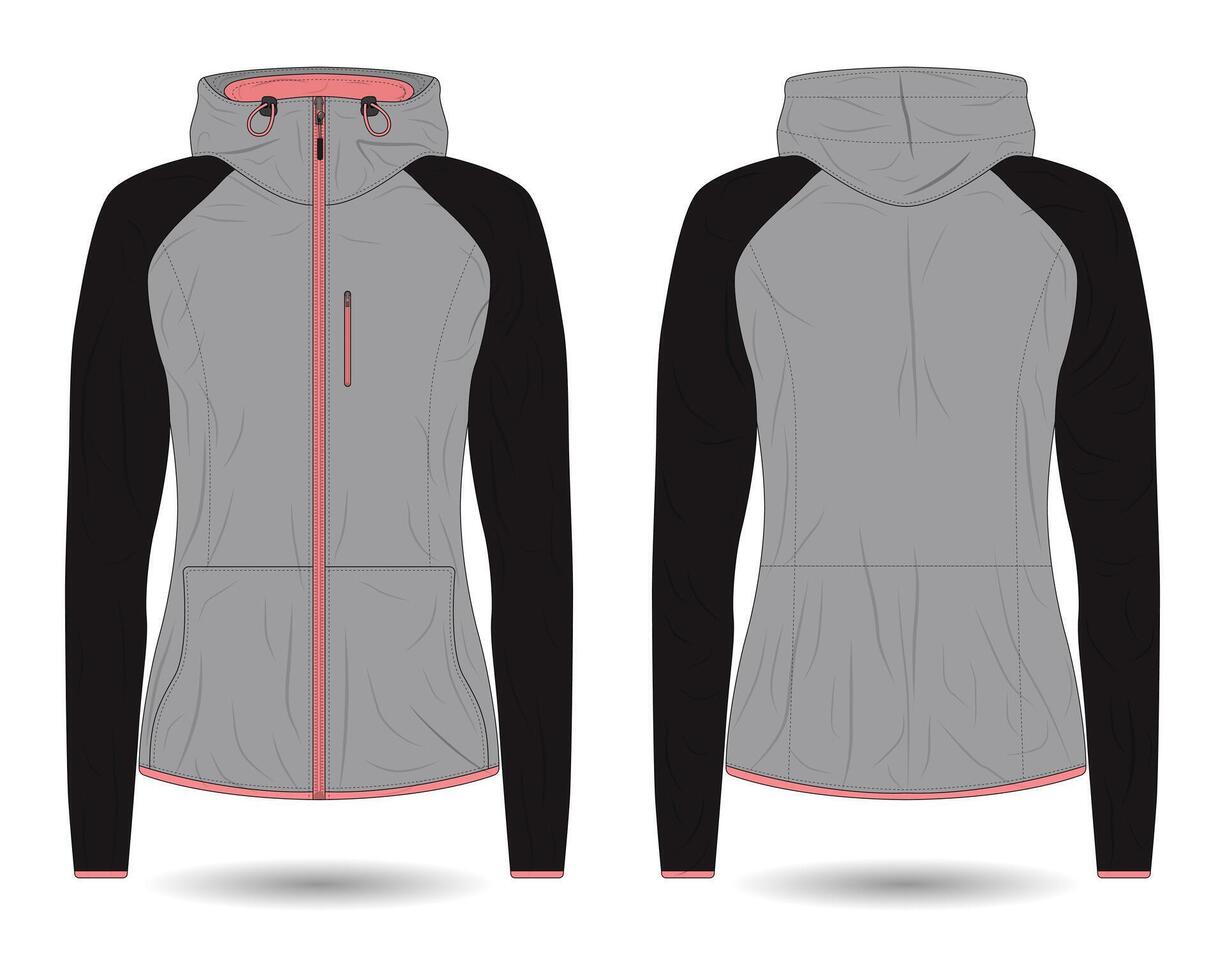 Women's hoodie jacket mockup front and back view vector