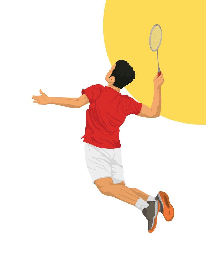ilustración de masculino bádminton jugador saltando aplastar vector