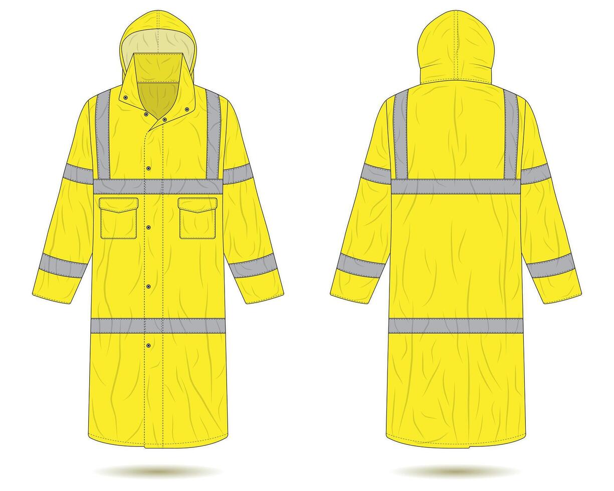 Hi vis raincoat mockup front and back view vector
