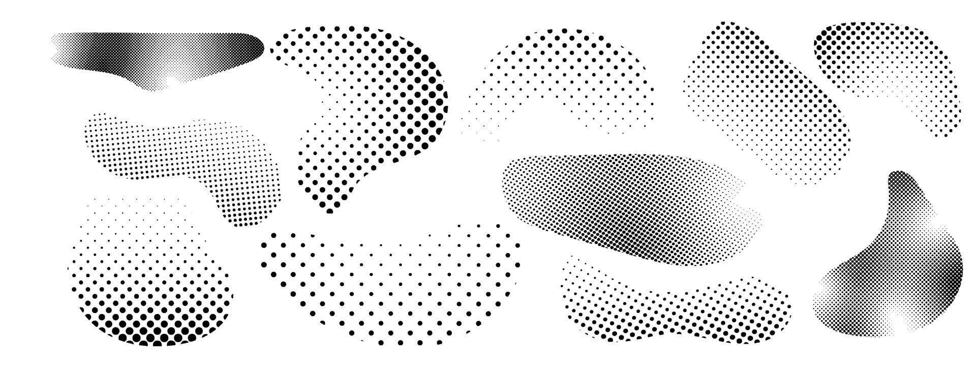 Set of wave halftone gradient dots . Abstract curved shapes, dot spots using halftone. image . vector