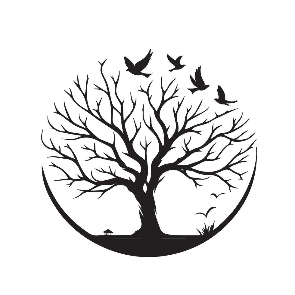 Tree Silhouette Art Illustration with White Background vector