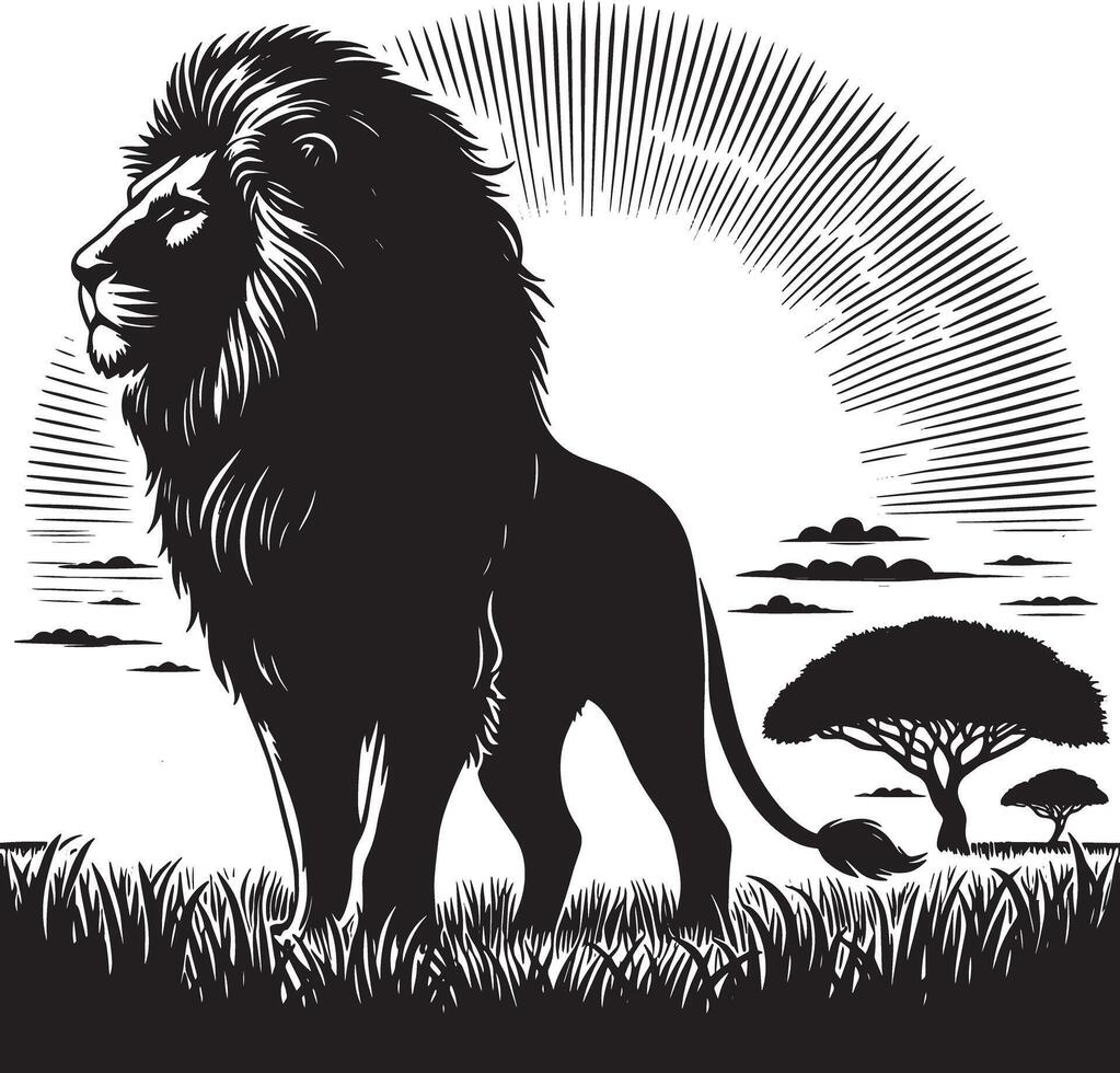 Minimalist Lion Silhouette Art Illustration with White Background vector