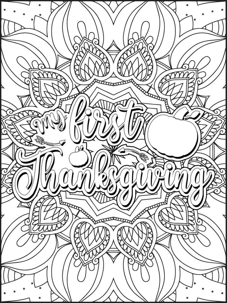 My First Thanksgiving Quote Coloring Page. Thanksgiving Quote Coloring Page. vector