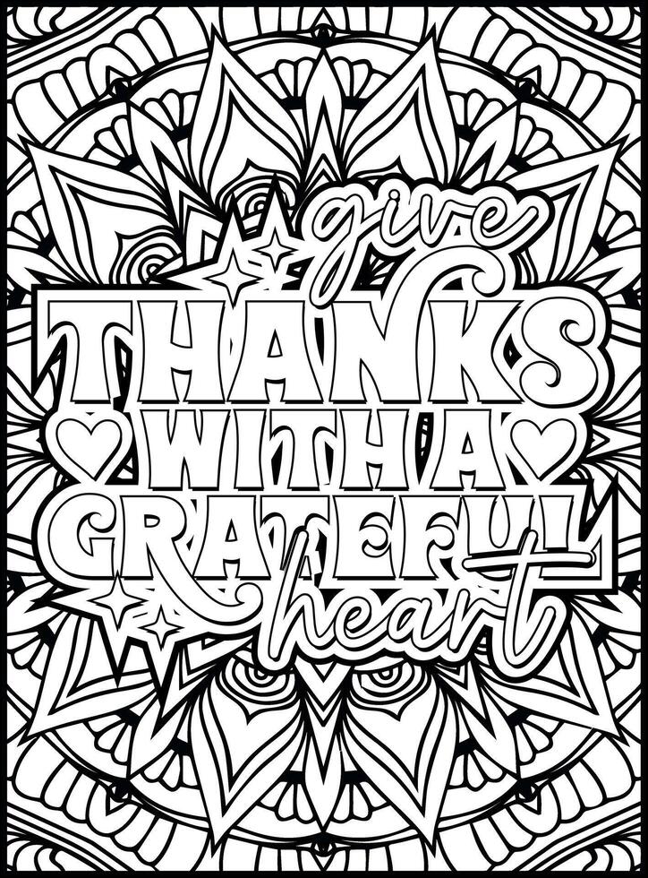 Give Thanks with a Grateful Heart Quote Coloring Page. Thanksgiving Quote Coloring Page. vector