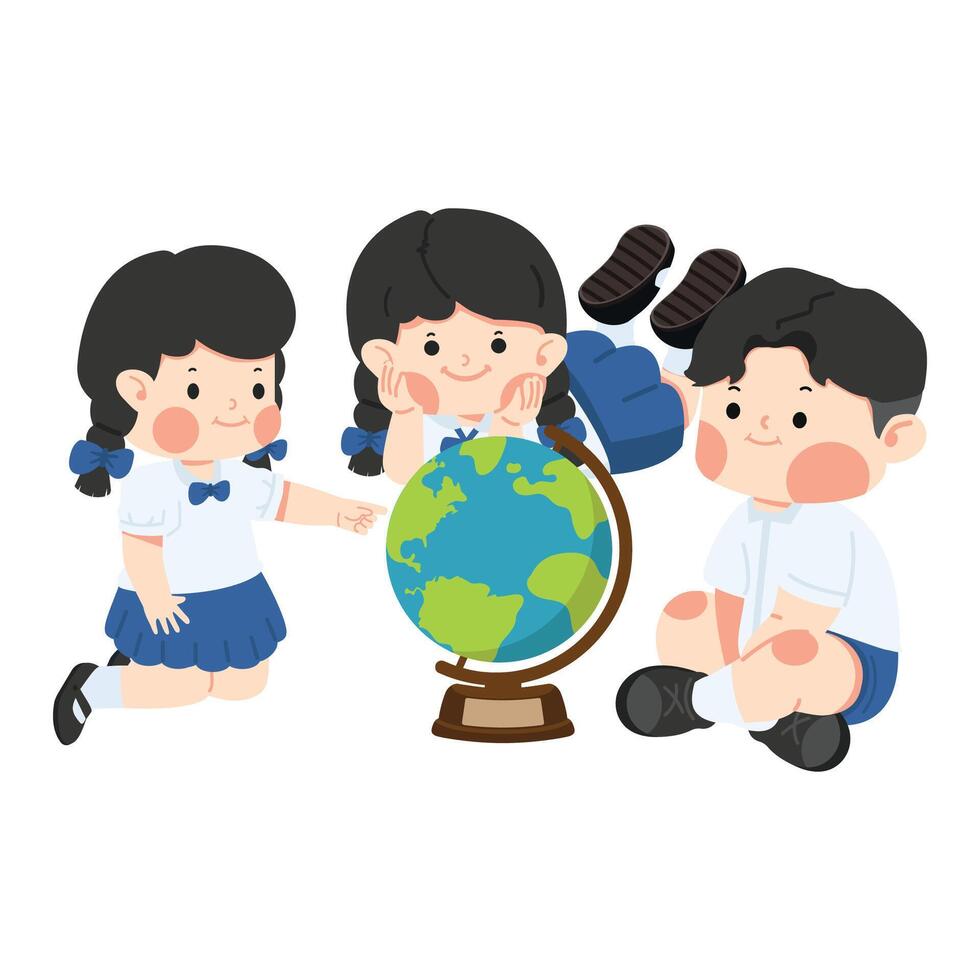 They are gathered around and examining a globe vector