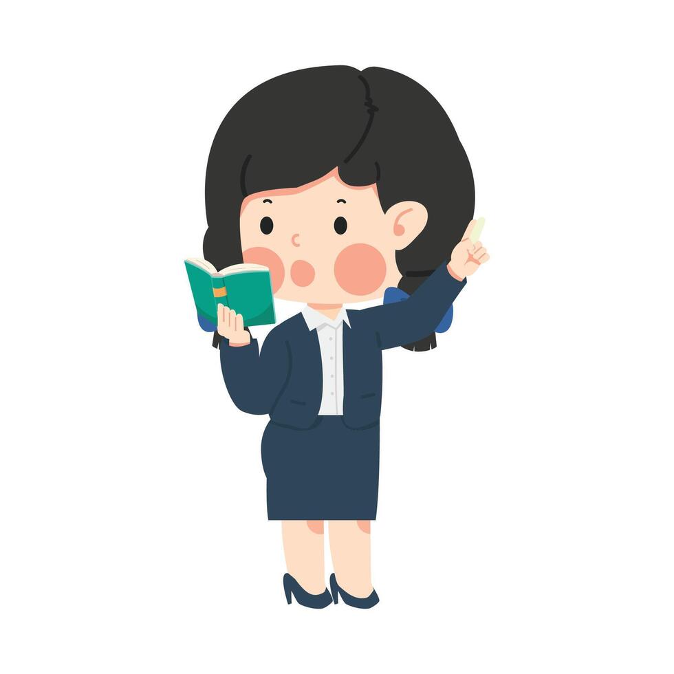 Female Teacher Teaching While Holding A Book vector