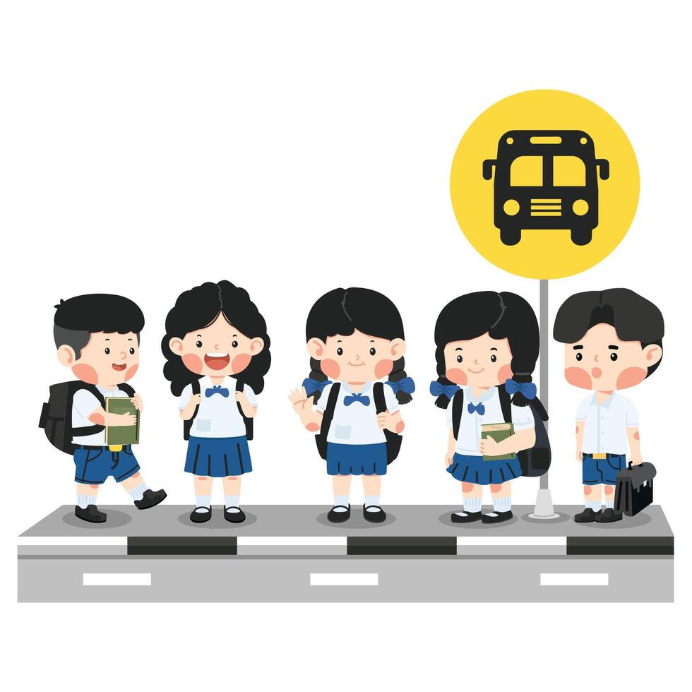 Students Waiting at the School Bus Stop vector