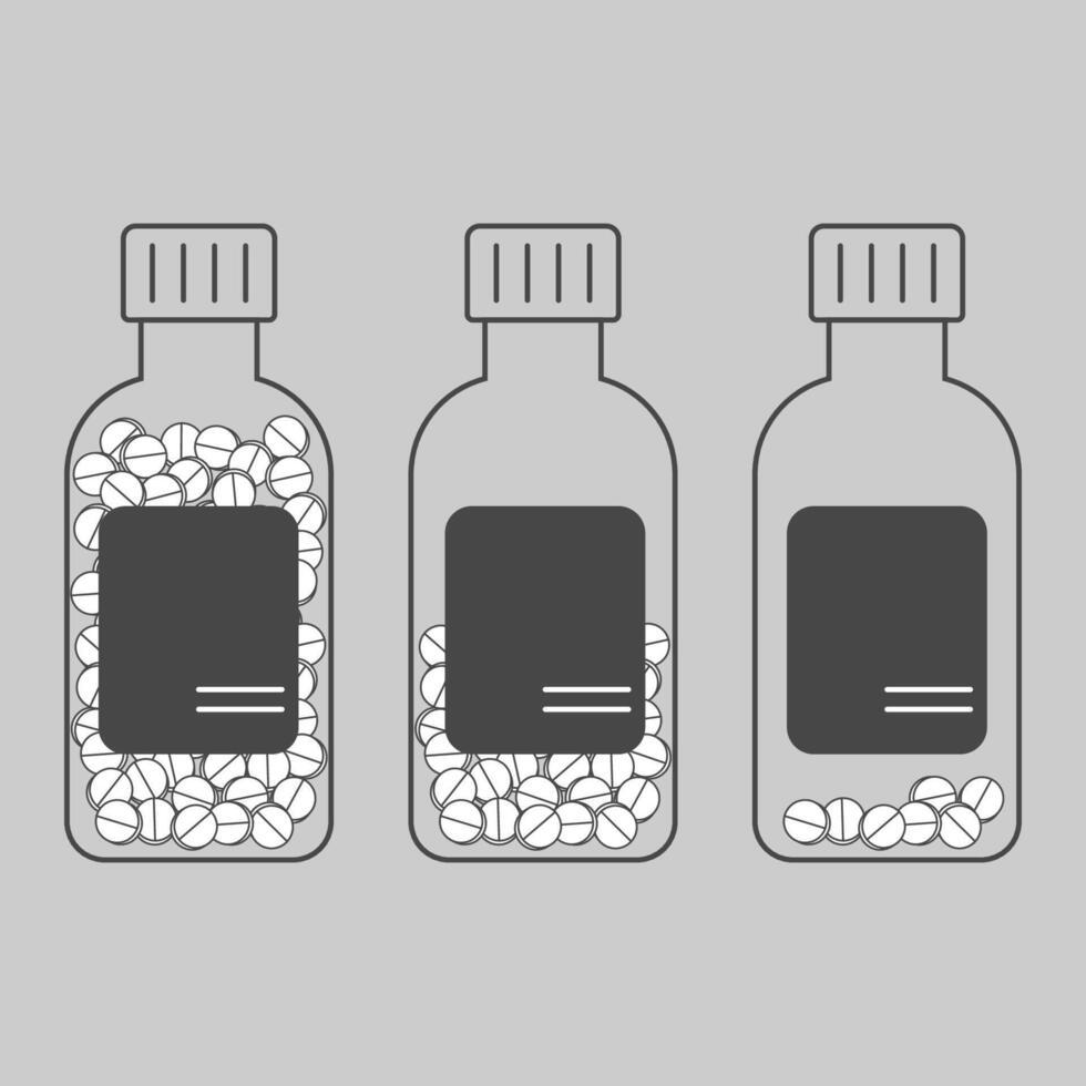 Medical pill bottles with different amounts of tablets, displayed in a neutral, clean format vector