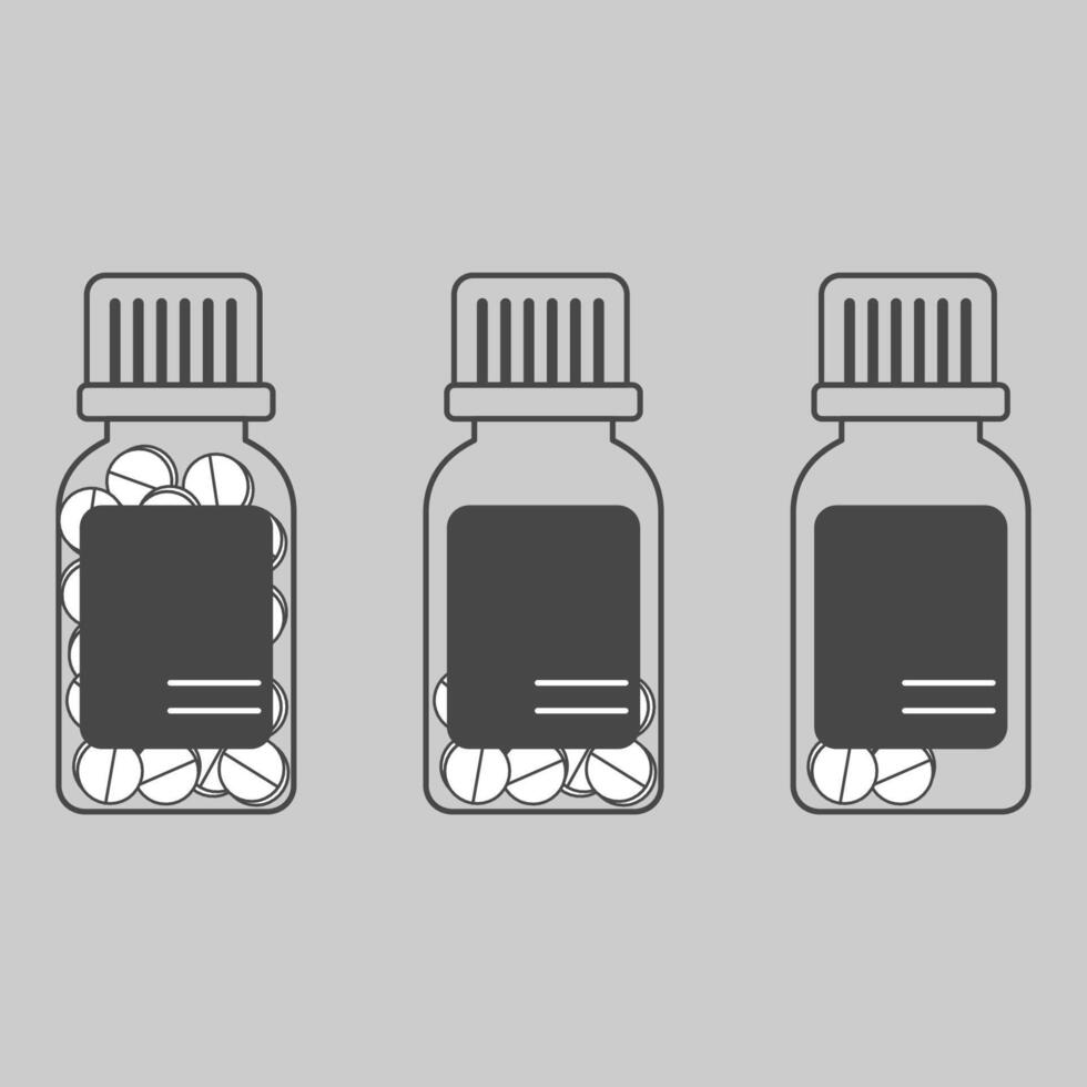 Simple illustration of outlined medicine containers with different quantities of pills vector