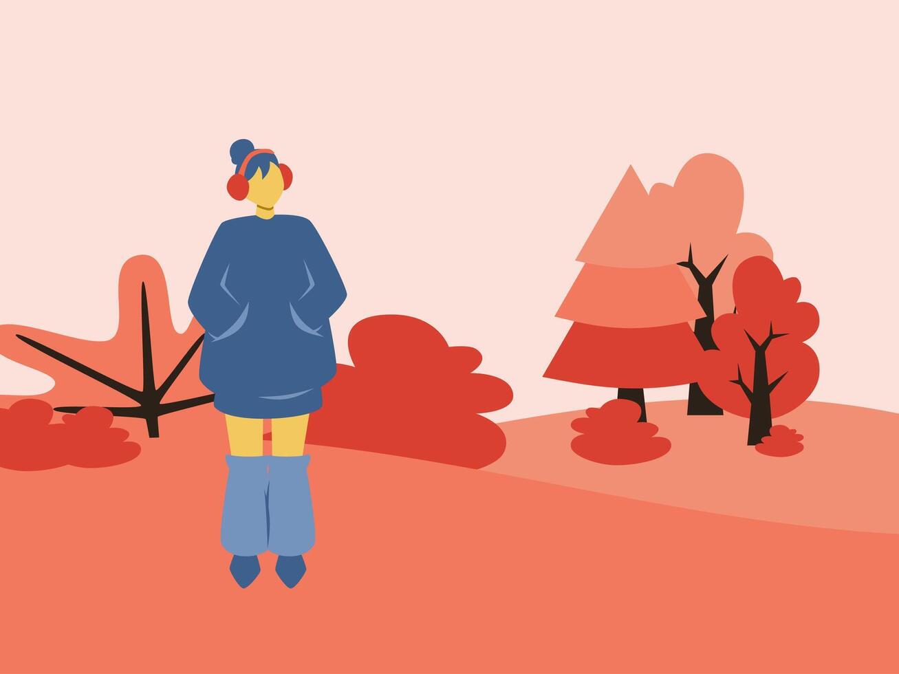 Girl enjoying autumn in the park alone waiting for someone. Girl illustration for website and banner vector