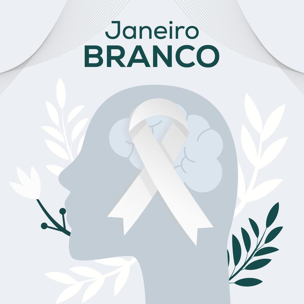 flat design janeiro branco illustration with ribbon and brain vector