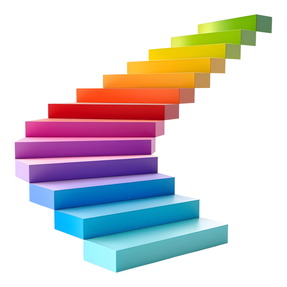 A rainbow colored staircase with many steps png
