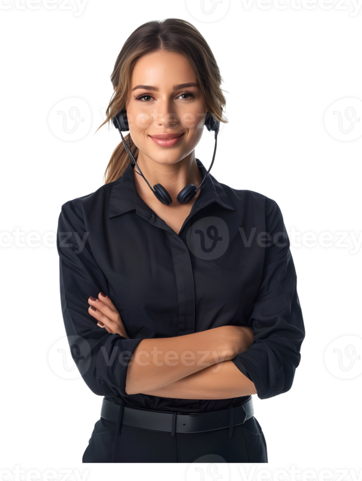 A beautiful woman in a call center uniform png
